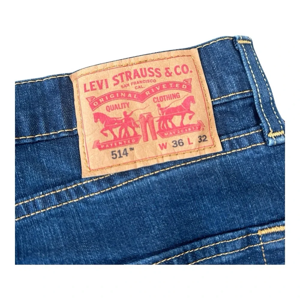 Levis 514 Jeans Mens 36x34 Blue Dark Wash Cotton Straight‎ Fit Denim